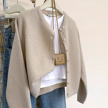 短款羊毛针织开衫女春秋季小个子秋装浣熊绒软糯毛衣外套秋冬上衣