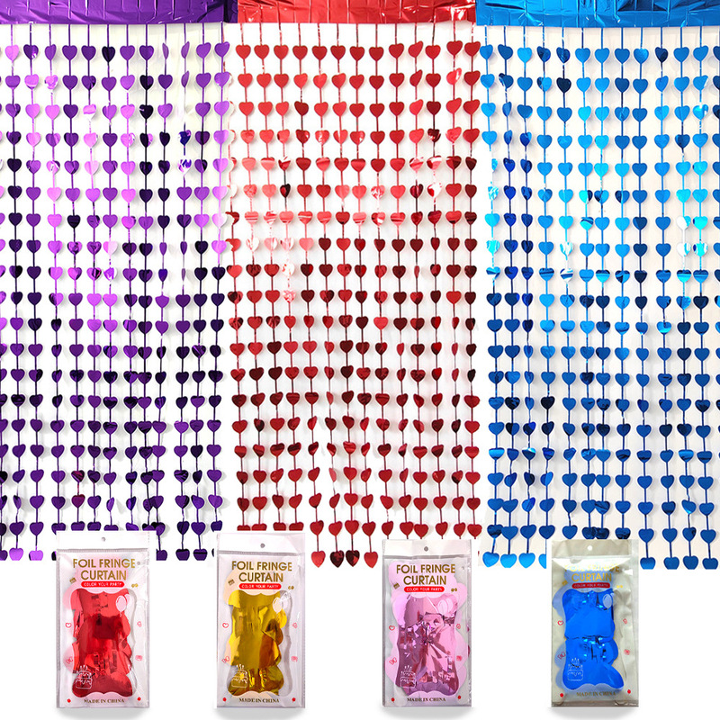Spot Veneer Heart Curtain Valentine's Day Curtain Wedding Room Decoration Curtain Heart Love Curtain Rain Silk Curtain