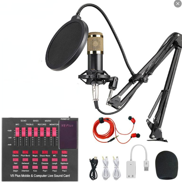 V8plus micrófono en vivo móvil traje de anclaje micrófono de condensador micrófono equipo de karaoke tarjeta de sonido