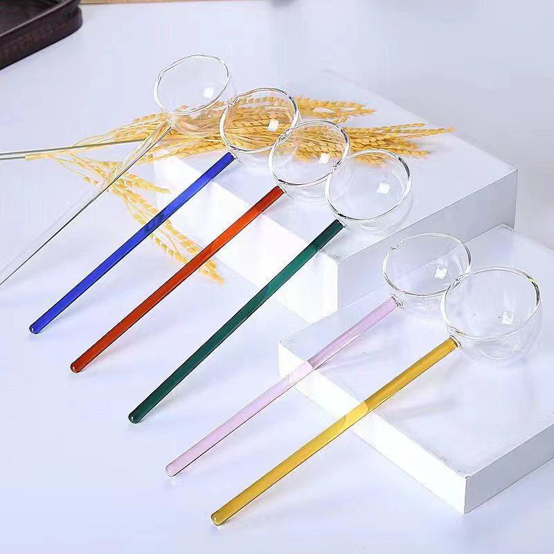 Colorful Transparent Long-Handled Glass Spoon, Fashionable Dessert Spoon, High Borosilicate Household Spoon, Tea Spoon, Seasoning Spoon