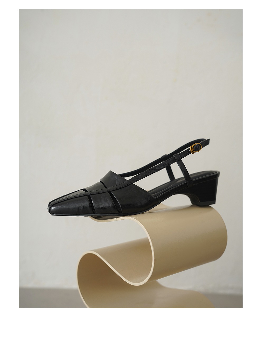 Sandal nữ da cừu gót thô quai ngang phong cách La Mã hở gót — đen chi tiết 16