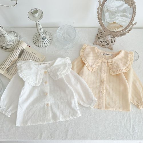 女宝宝衬衫秋装2022新款洋气时髦婴幼儿白色上衣长袖棉质衬衣