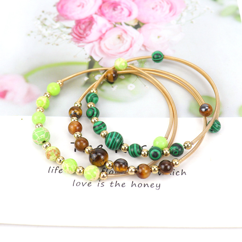 Simple Style Round natural stone Copper Beaded Bangle 1 Piece