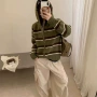 连帽条纹撞色加厚毛衣