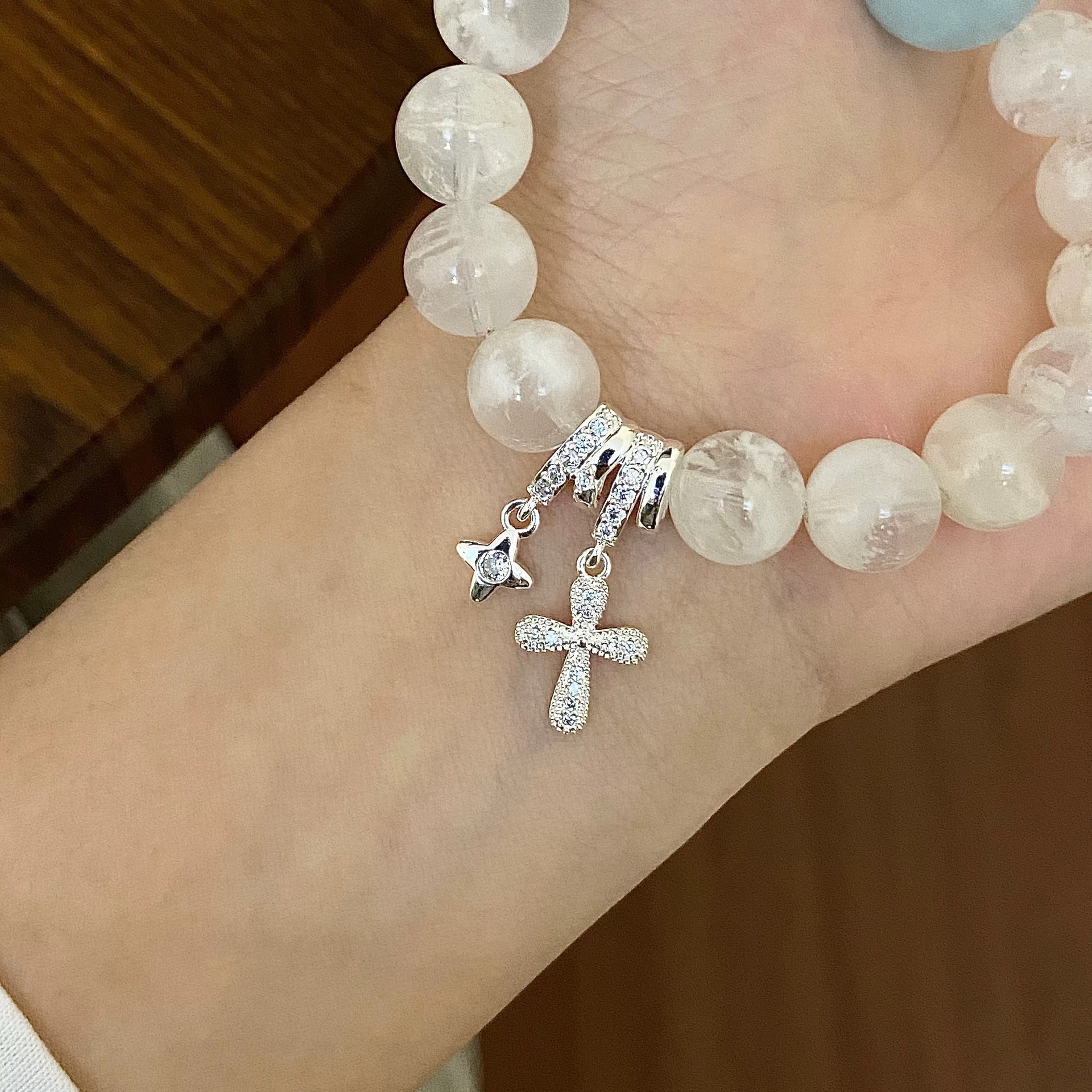 Full Diamond Cross Star Pendant Accessories, Large Hole for Side Hanging, DIY Crystal Bracelet Spacer Beads, Handmade Stringing