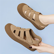 磨砂皮复古勃肯凉鞋女镂空包头罗马鞋2025夏季新款软底休闲洞洞鞋