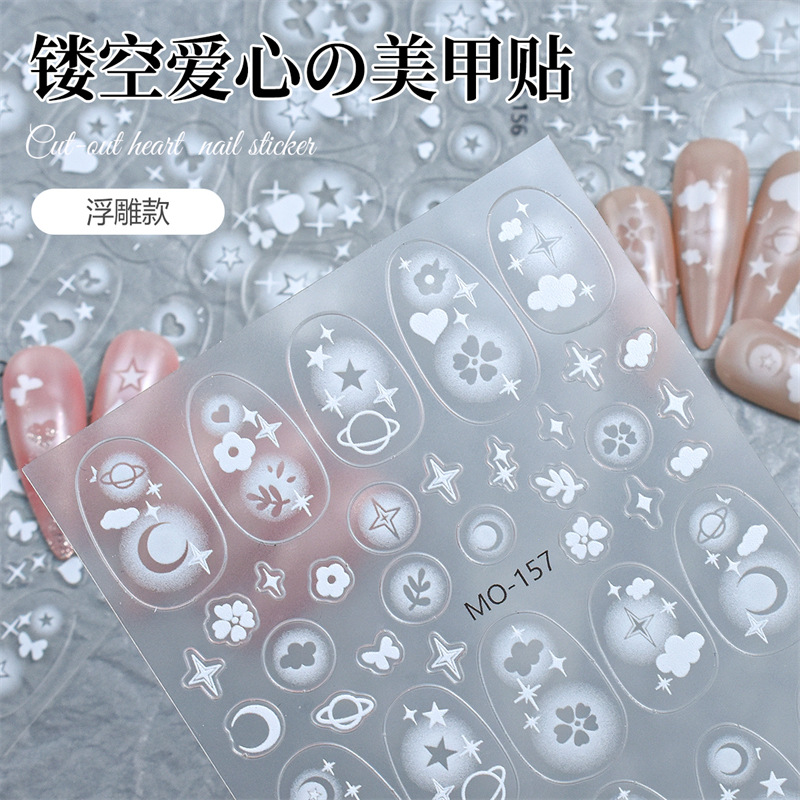 Corazón hueco de copo de nieve pegatinas de alivio de uñas Día de San Valentín elementos navideños árbol de Navidad pegatinas de uñas de campana