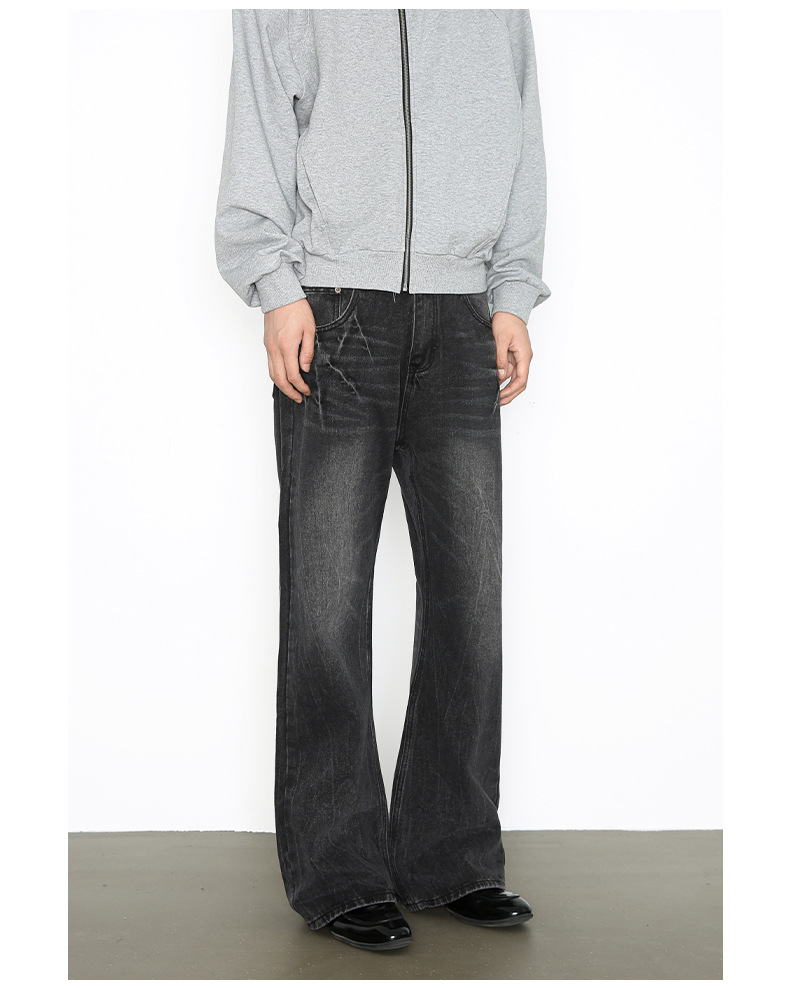 Men's Vintage-Inspired Distressed Jeans Cleanfit Straight Slight Flare Comfortable Cotton Blend Washed Black Light Blue S-XXL No Stretch_mkmklike.com
