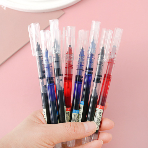 Straight liquid ballpoint pen student exam neutral pen office signature pen quick-drying black red and blue needle tube water pen 0.5mm