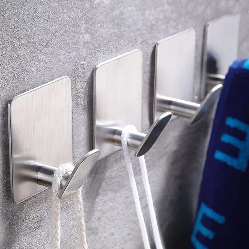 Cross-Border Stainless Steel Hooks, No-Drill Adhesive Hooks, Strong Kitchen Hooks, Metal Hooks for Bathroom and Behind Door