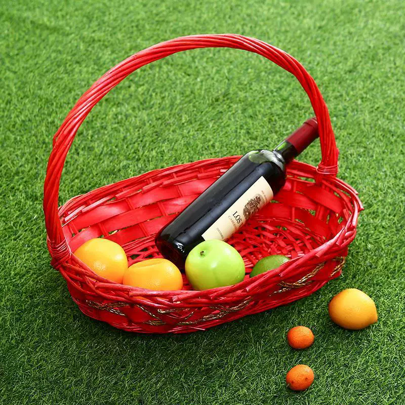 Корзина из ротанга, подарочная корзина, портативная праздничная корзина большого размера, корзина для супермаркета, овощей, яиц, плетеная цветочная корзина, корзина для хранения