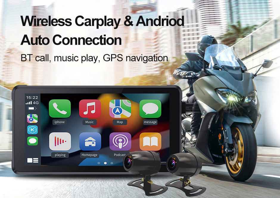 Cross-Border New Motorcycle Dual-Lens Navigation Screen Projection 1080P High-Definition Waterproof Carplay Driving Recorder