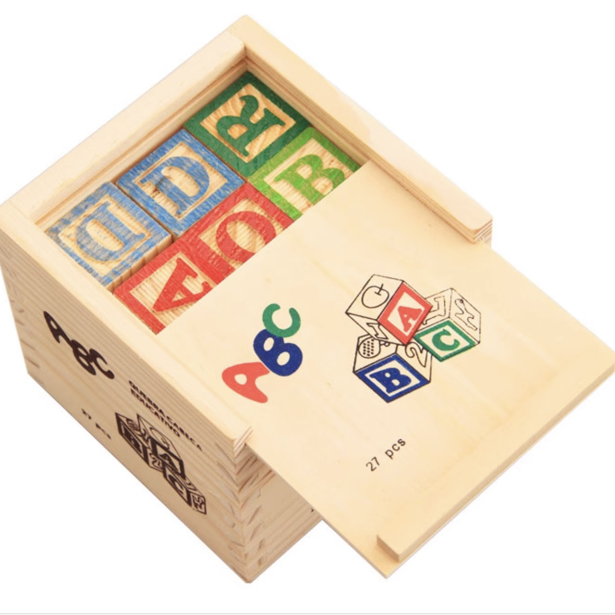 Wooden 26 English Letters 48 Grains 27 Grains 15 Grains of Imprinted Building Blocks Montessori Teaching Aids Color Stacking Puzzle Toys