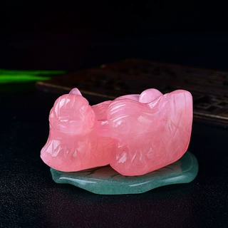 天然粉晶鸳鸯摆件粉水晶原石加工家居客厅卧室办公桌面摆设