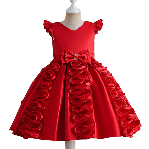 Child's Formal Dress Silk Evening Gown Dinner Dress Little Wing Sleeve Sweet Princess Dress Performance Costume Host Flower Girl Dress