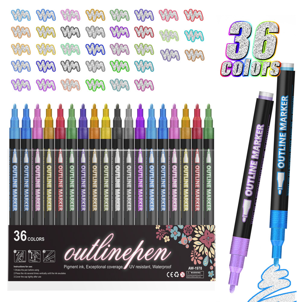 Bolígrafo de contorno de doble línea DIY bolígrafo de contabilidad de tarjetas de Navidad bolígrafo flash bolígrafo de resaltador de color de metal