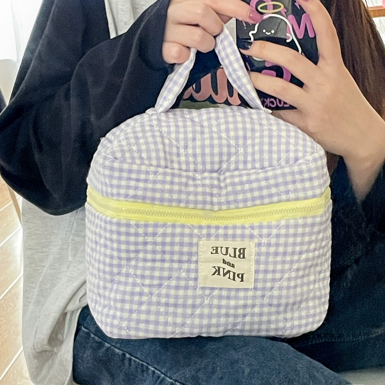 Cosmetic bag, handheld cotton soft capacious organizer bag