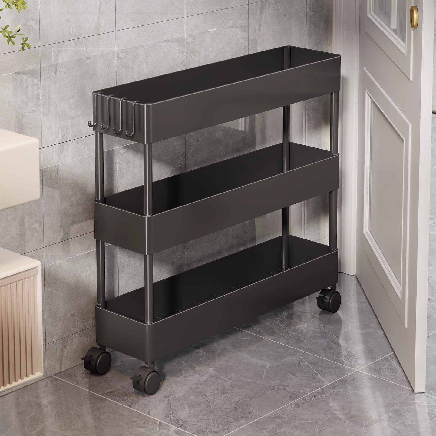 Narrow Bathroom Storage Cabinet for Behind-Door Gap, Toilet Gap 12cm, Ultra-Thin Movable Cart