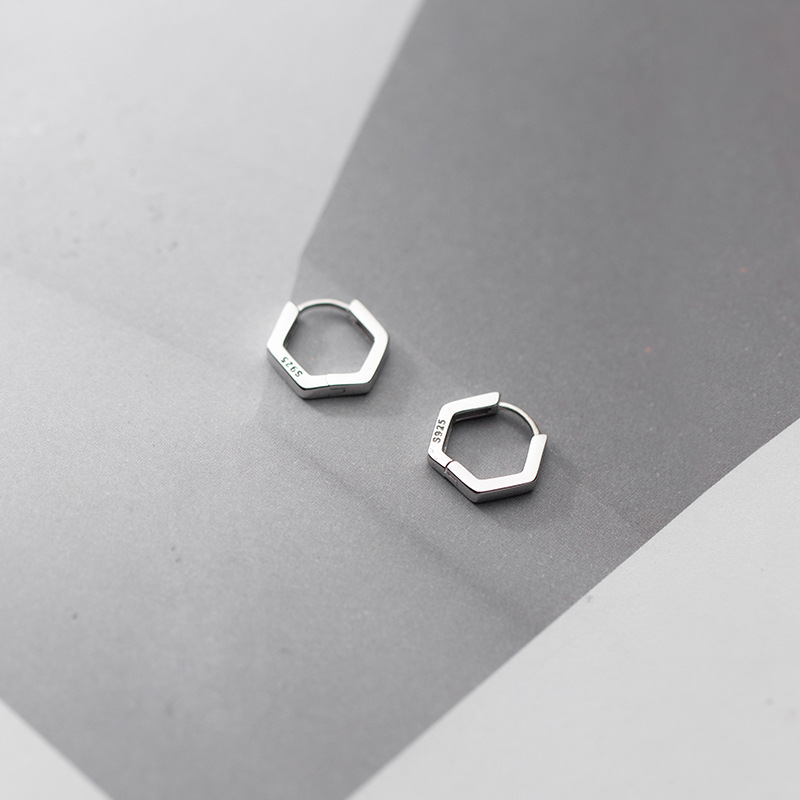 Eloch s925 plata hexagonal pendientes de orejas estilo coreano para mujeres geometría simple pendientes poligonales G9927