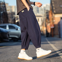 裤子男夏季大码男裤亚麻裤束脚灯笼裤宽松哈伦裤棉麻休闲裤七分裤