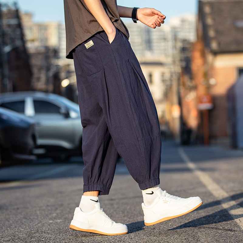 Pants Men's Summer plus size Men's Pants Linen Pants Leg Bloomers Loose Hallen Pants Cotton Linen Casual Pants Capri Pants