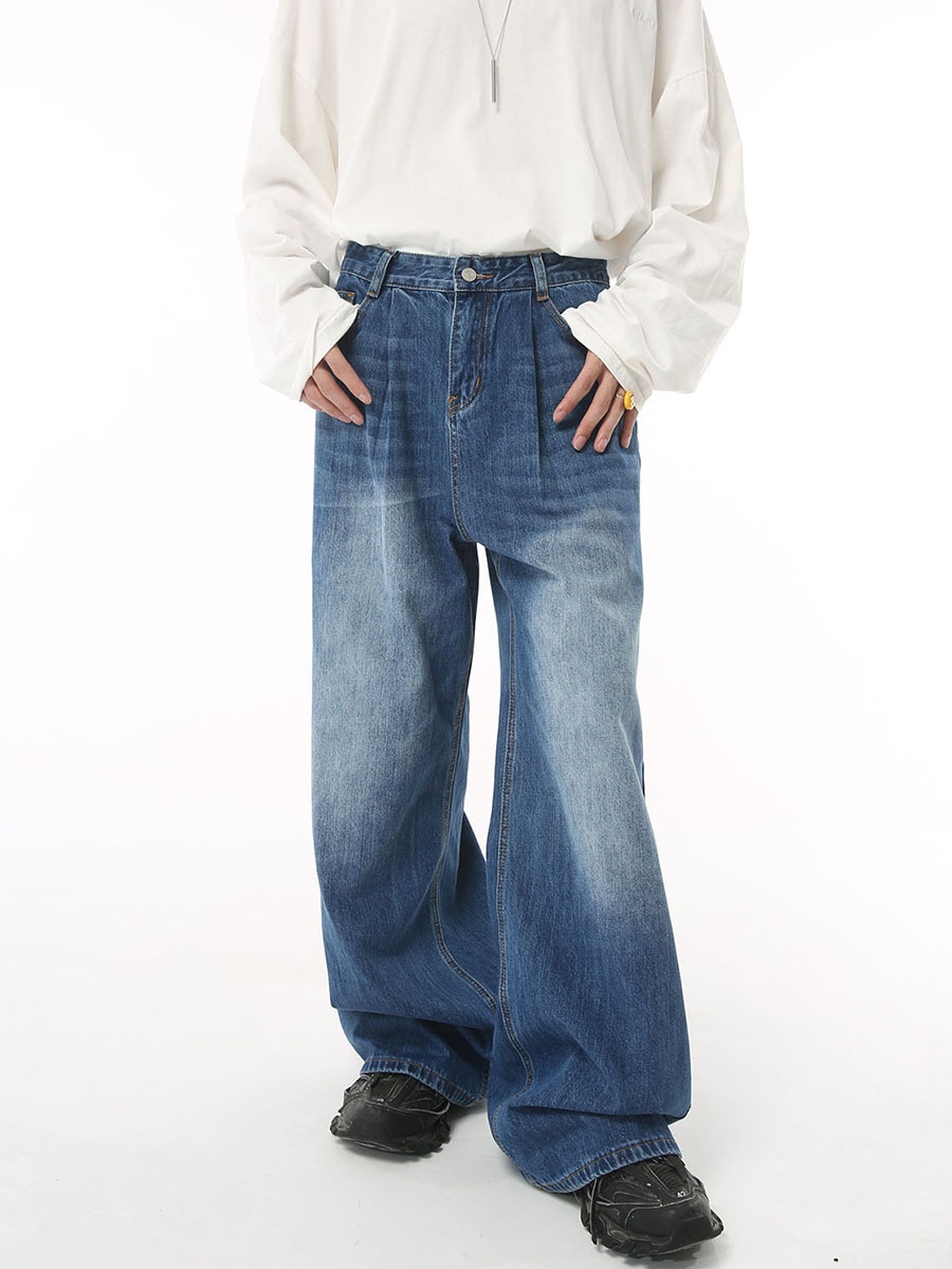 Ropa de hombre MTLClothes | 2023 nuevos pantalones vaqueros sueltos de pierna ancha retro casuales de cintura media alta