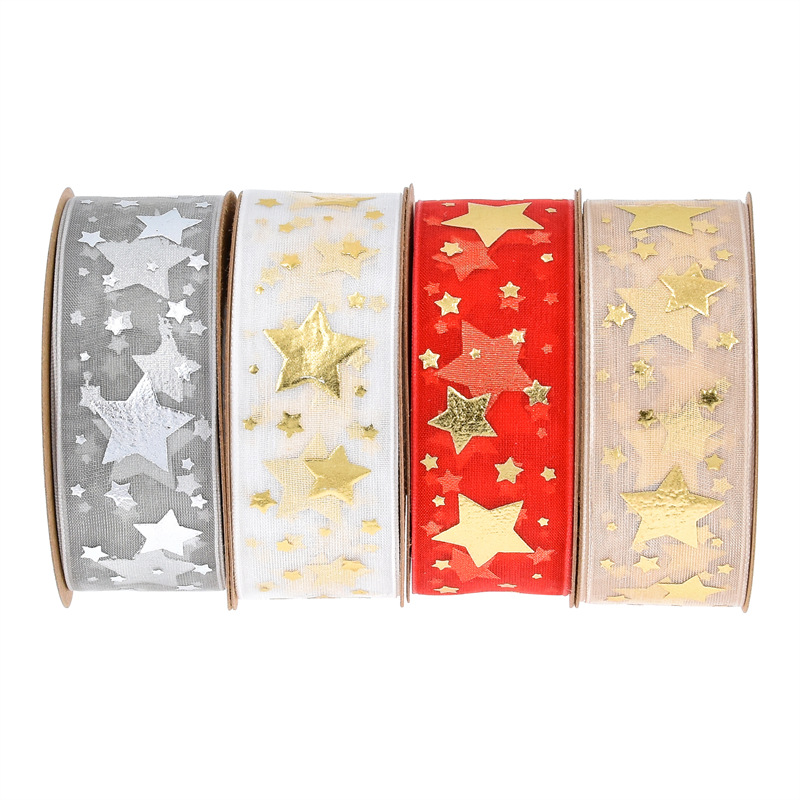 Transfronterizo pentagonal clara cinta blanca regalo de Navidad embalaje de pastel correa espuma correa de estampado 10 yardas