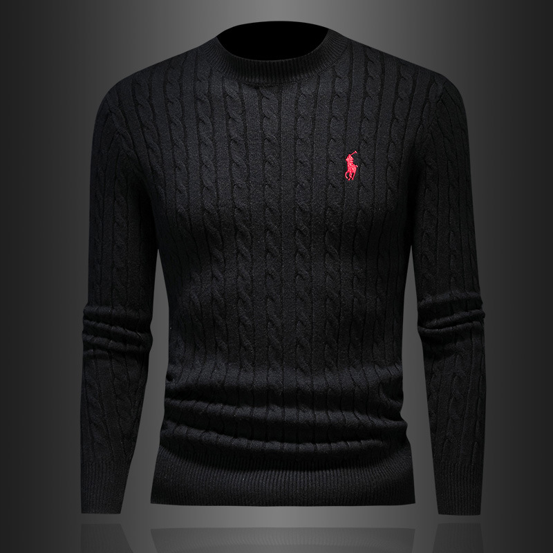 European Autumn and Winter New Light Luxury Trendy Sweater Round Neck Top Men's Embroidered Slim Versatile Casual Base Shirt