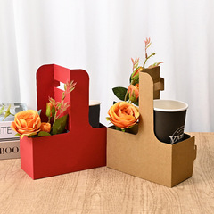 コーヒー手提げ花箱高级感クラフトブーケ生け花ギフトボックスミルクティー花お花お持ち帰り包装箱现物