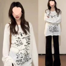 美式慵懒风宽松涂鸦罩衫T恤女春夏薄款白色防晒长袖夏日轻薄上衣