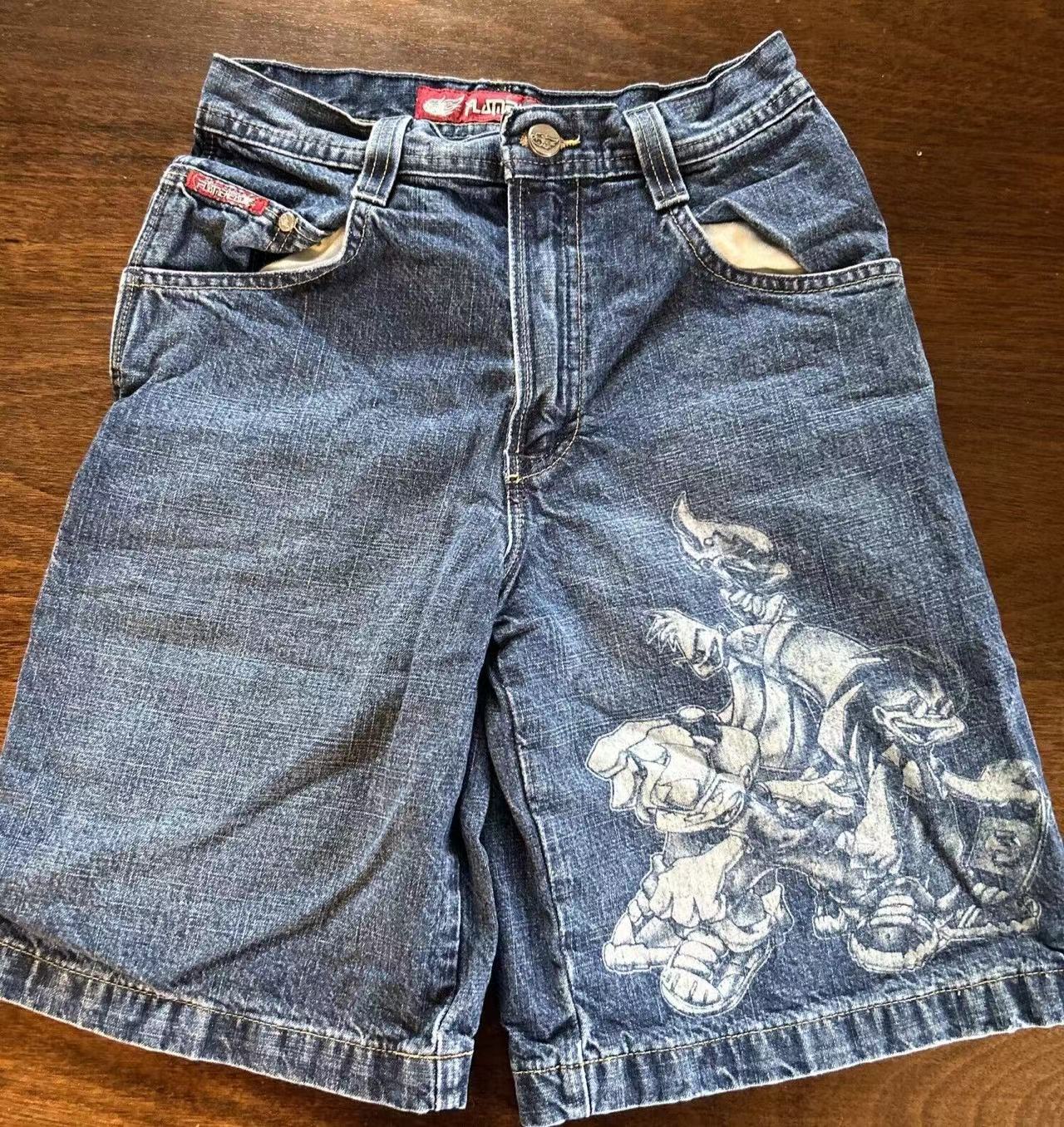 Personalisierte Graffiti-Drucke, amerikanische Retro-Street-Denim-Shorts, lässig, locker und verwaschen, Fünf-Punkt-Hose, mittlere Passform_voghion.com