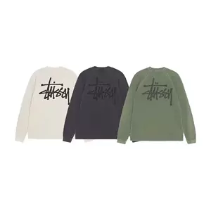 เสื้อยืดผ้าฝ้ายบาง แขนยาว ลายวาฟเฟิล แขน Raglan ซักน้ำยา พร้อมโลโก้ คอลเลกชันฤดูใบไม้ร่วง 2025 สไตล์อเมริกัน Stu
