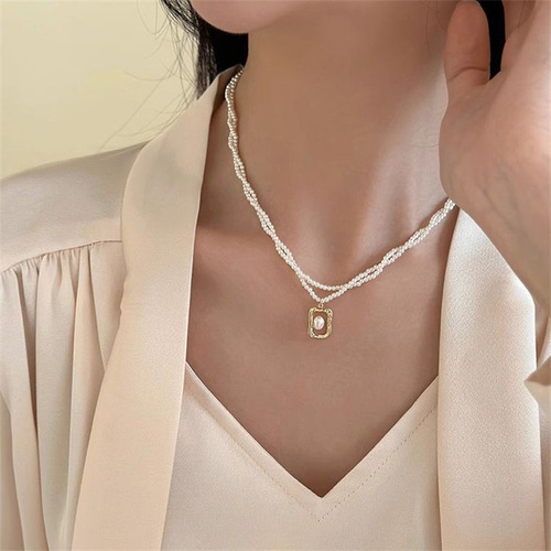 Minimalist Design Double Pearl Knot Necklace with a Sense of Luxury, Exclusive and Light Luxury Women's Necklace, Popular Wholesale