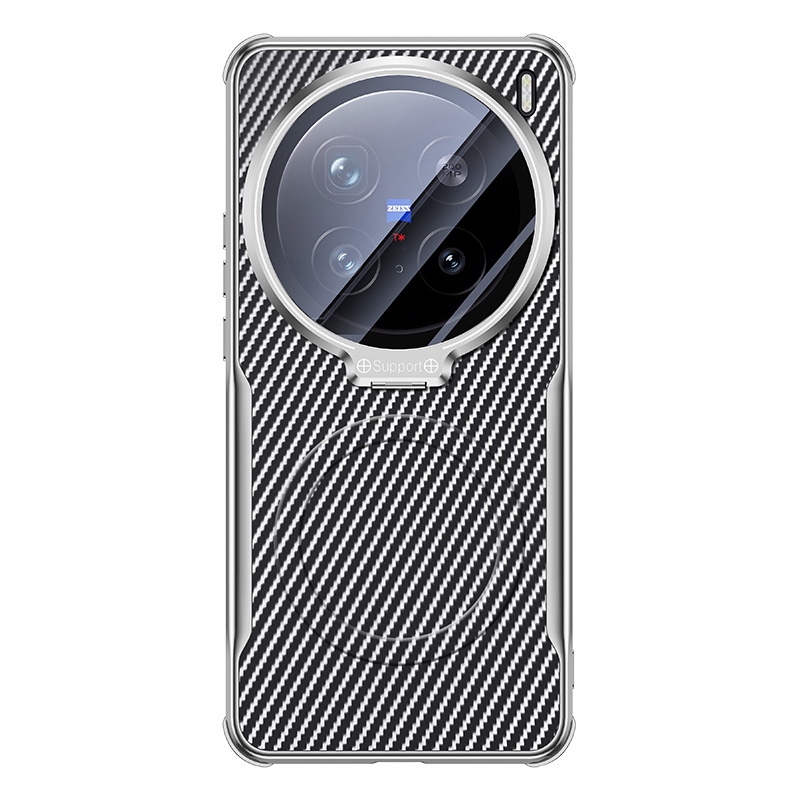 Adecuado para VIVO X200Pro soporte de patrón de fibra de carbono carcasa del teléfono móvil galvanoplastia película de lente de succión magnética cubierta protectora anti-caída image 6