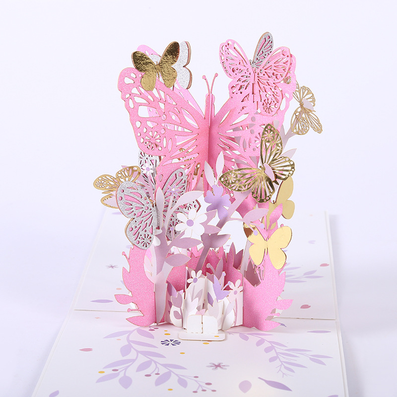 Teacher's Day Hollow Butterfly Flower 3D Stereo Greeting Card Mother's Day Handmade Paper Sculpture Festival Folded Blessing Card Wholesale