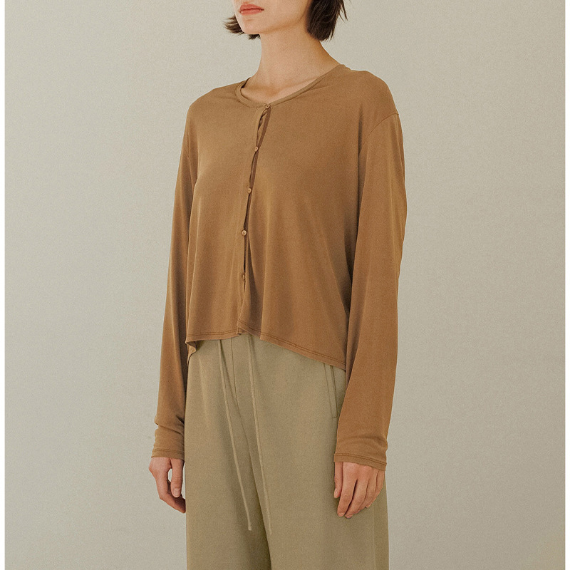 【Clearance Bargain】Simple Solid Color Knitted Cardigan Pure Cotton Soft Round Neck Lightweight Soft Jacket Long Sleeve Women's Clothing