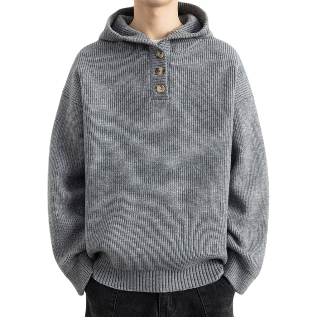 Explosiones transfronterizas de tamaño europeo suéter de punto con capuzas hombre flojo viento medio abierto botón fábrica de marea al por mayor