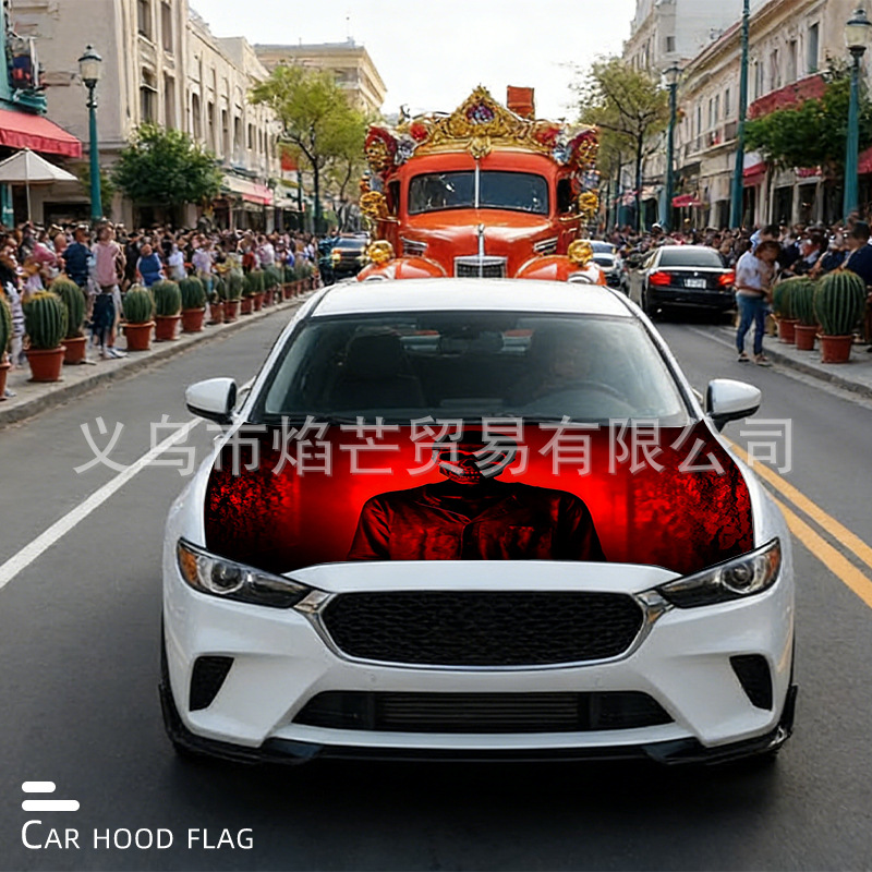 Qizhi Halloween Decoration Car Flag Car Cover Stretch Milk Silk Engine Hood Cover Automotive Hood Sleeve Holiday Style