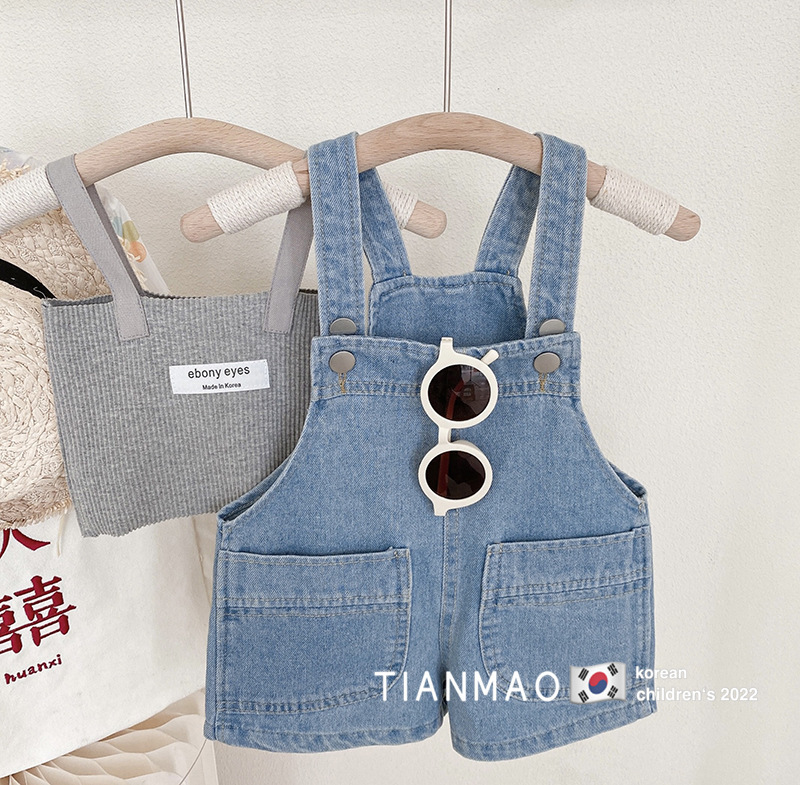 Girls' Denim Suspender Shorts Korean Children's Wear Loose Shorts for Boys and Girls Baby Women's Casual Pants for Summer