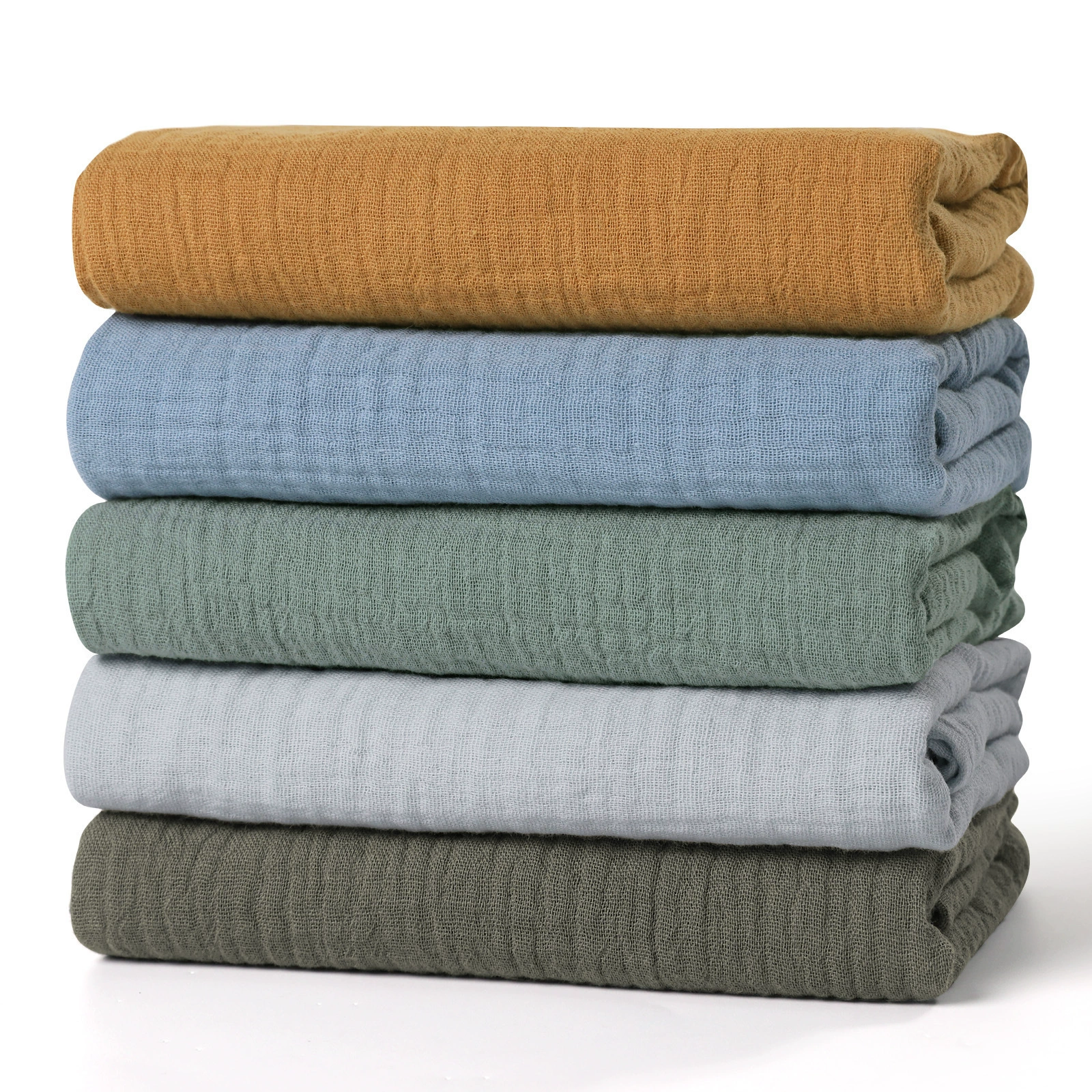 Трансграничный экспорт, детское однотонное двухслойное пеленальное полотенце из морщинистой ткани, одеяло с защитой от прыжков, хлопковое марлевое муслиновое многофункциональное банное полотенце