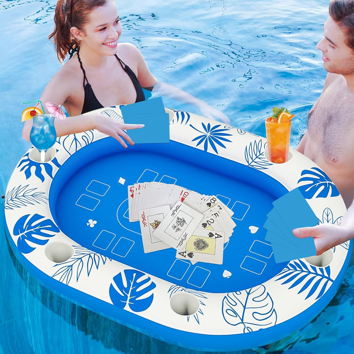 New Water Inflatable Poker Chess and Card Board Game Floating Row Summer Pool Fruit Drink Inflatable Tray Floating Toy