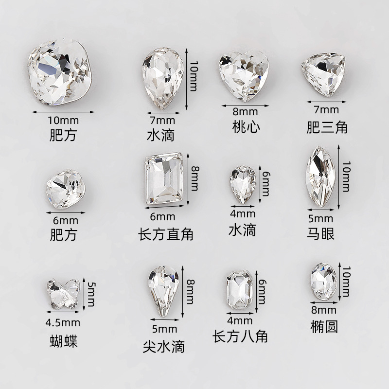 k9 white transparent rhinestone multi-specification pointed bottom drill nail drill luggage activity clothing decoration shoe decoration pointed bottom rhinestone