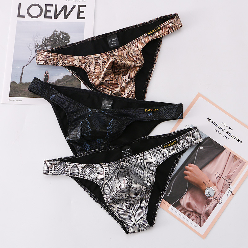 Foreign Trade Low-Waist Men's Briefs Imitation Snakeskin Men's Underwear Triangle Printed Sexy Underwear Cross-Border Underwear Wholesale