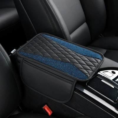Diamond Car Armrest Box Pad: Armrest box - angel-wings-rhinestone-peacock-blue