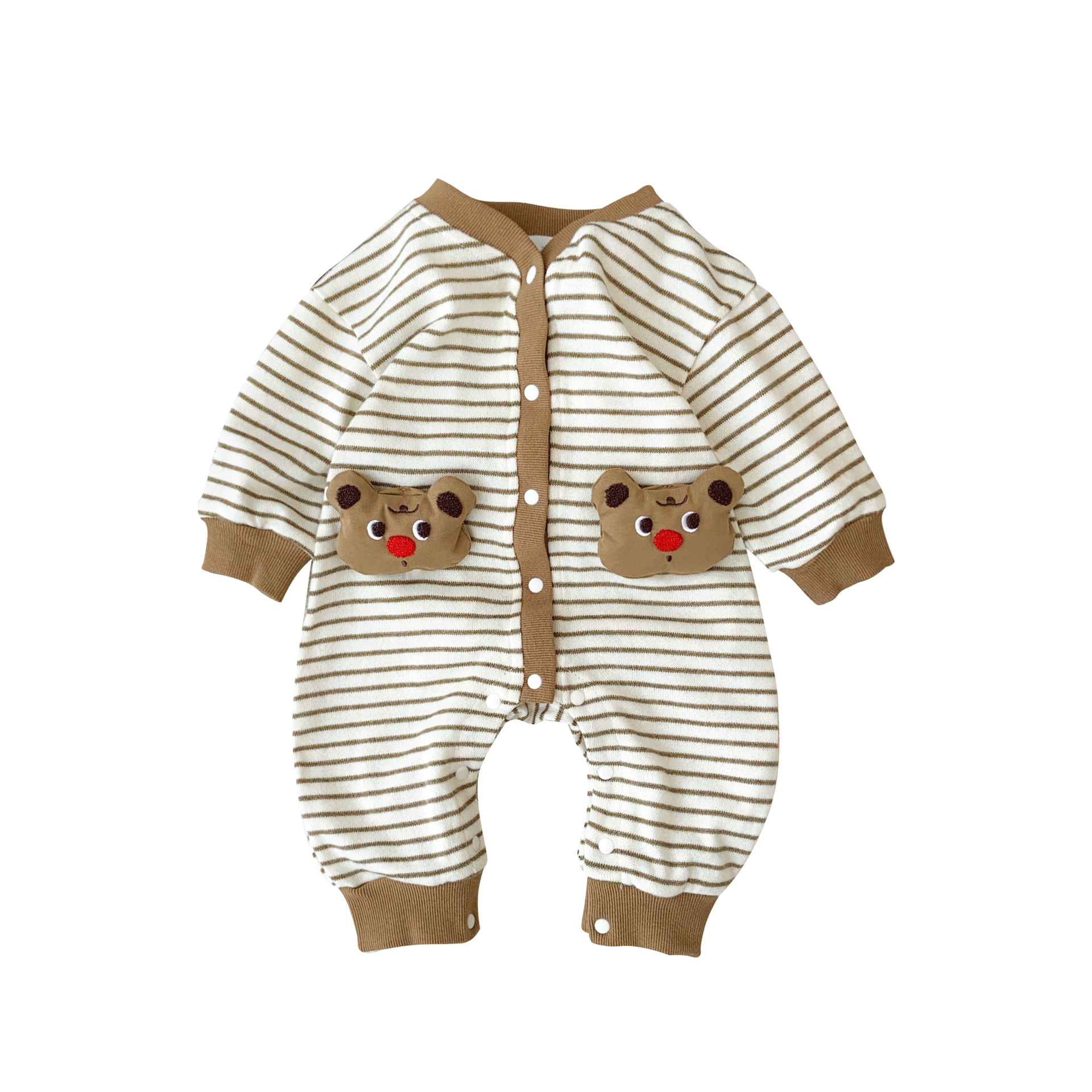 Ropa de una pieza para bebé coreana de primavera, mameluco a rayas de manga larga de estilo occidental para bebés y niños pequeños, traje de escalada de dibujos animados lindo y divertido para bebés