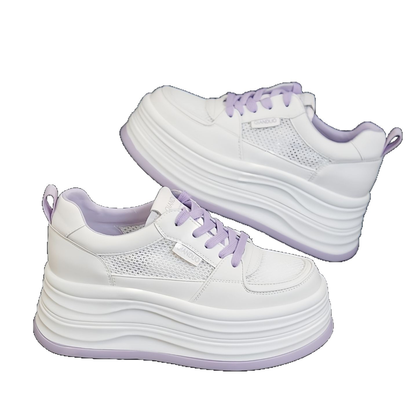 Zapatos blancos de suela gruesa para mujer 2025 verano nuevo estilo malla transpirable moda todo-fósforo ligero realce deportes y zapatillas de deporte de ocio