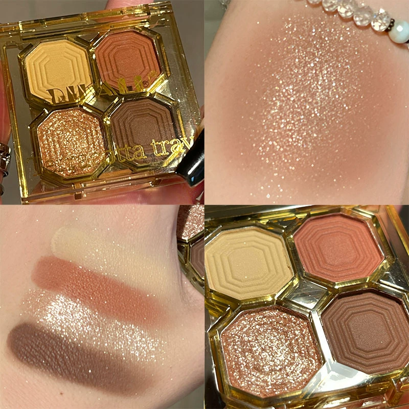 Matte Eye Shadow Palette (DIKALU) — Gem 4-Color Compact, Primer-Friendly for Dry Skin