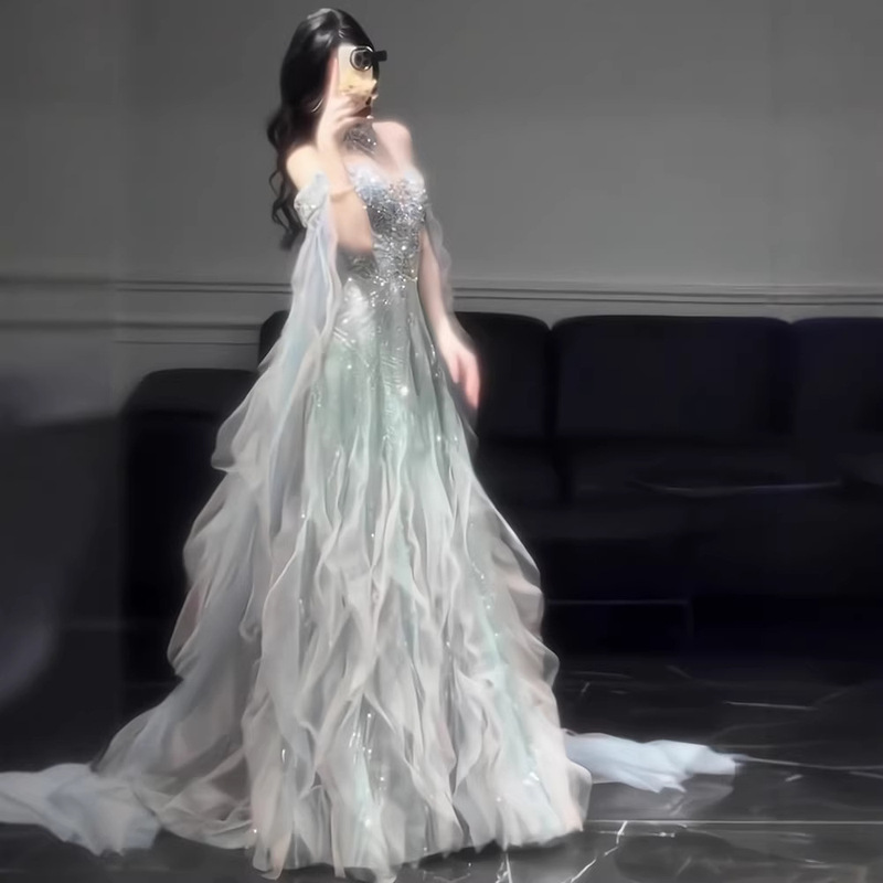 2026 New Style Off-Shoulder Ball Gown Evening Dress with a Light Luxury and Elegant Vibe, Niche Design for Hosts, Students, and Artistic Exams, Super Fairy-Like Dress 2026 New Style Off-Shoulder Ball Gown Evening Dress with a Light Luxury and Elegant Vibe, Niche Design for Hosts, Students, and Artistic Exams, Super Fairy-Like Dress