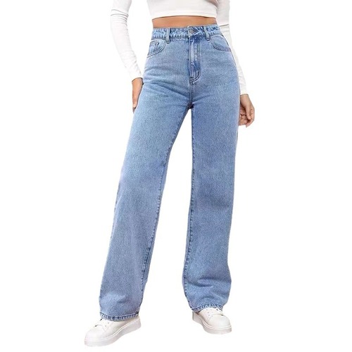 Cross-border Trade Amazon Europe and America High Waist Women's Jeans Light Washed Loose Wide Leg Large Size Straight Pants 