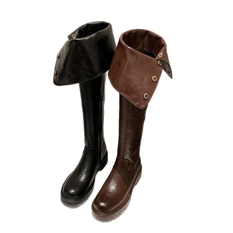 Thick-heeled high-tubed beautiful thick-soled long-tubed two-wear…